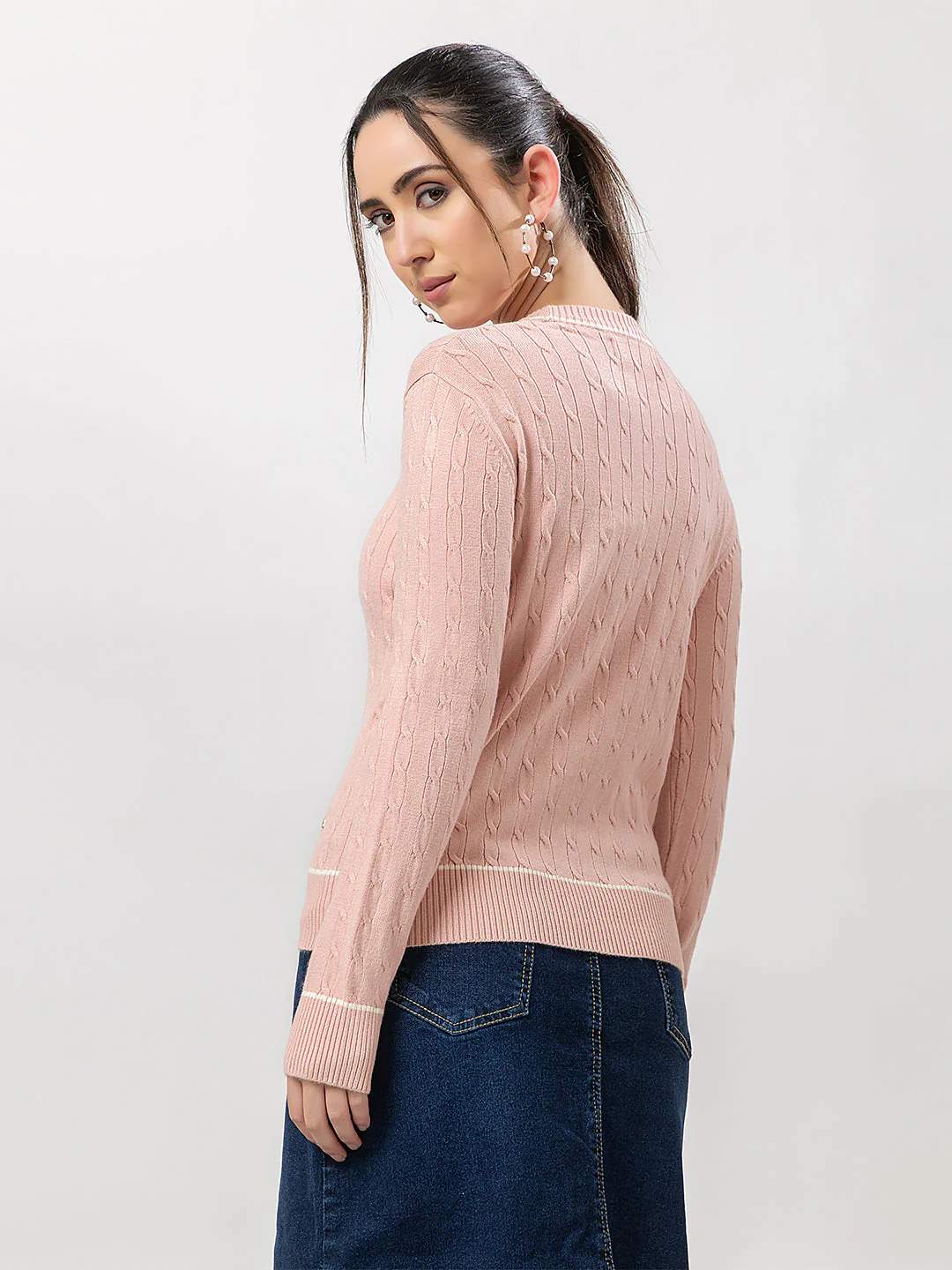 Women's Cable-Knit Solid Sweater - Image 2