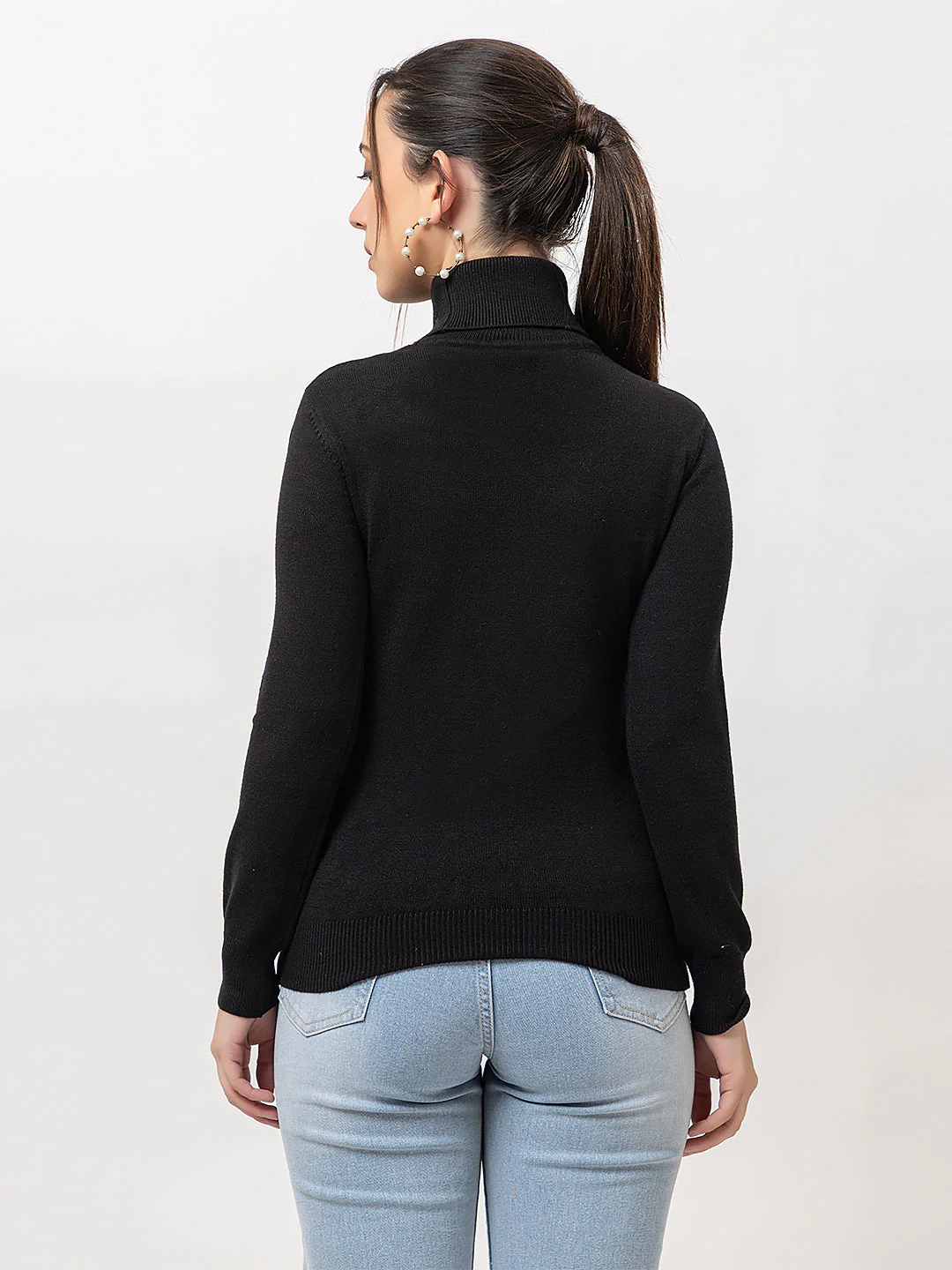 Women's High-Neck Plain Sweater - Image 3