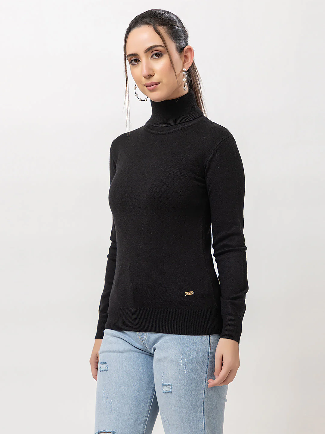 Women's High-Neck Plain Sweater - Image 4