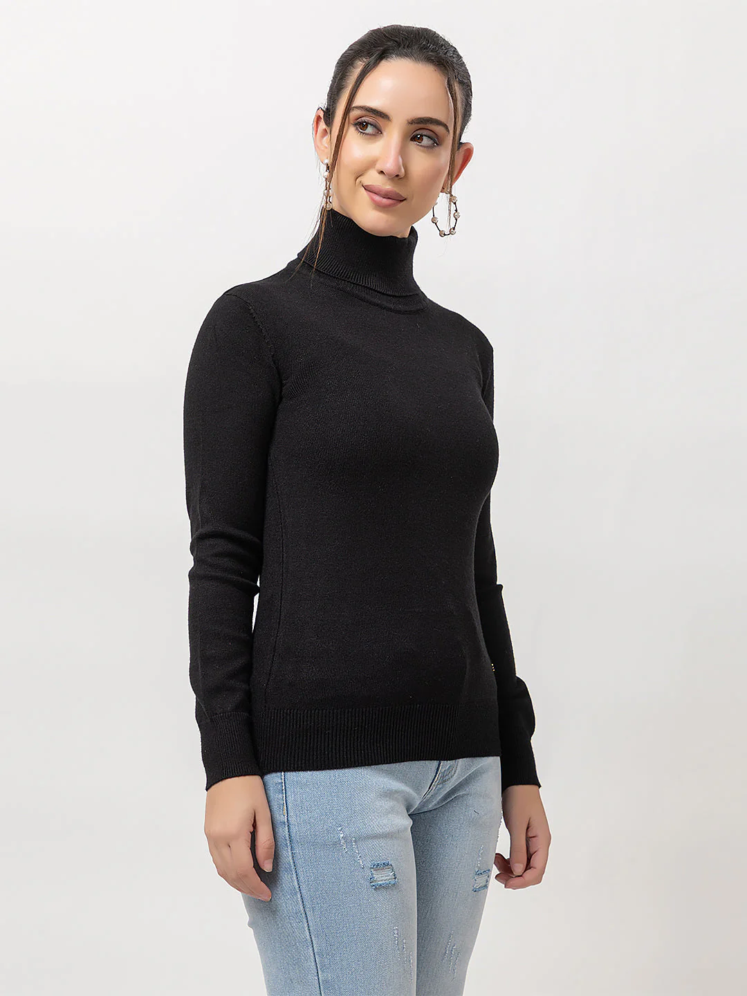 Women's High-Neck Plain Sweater - Image 5