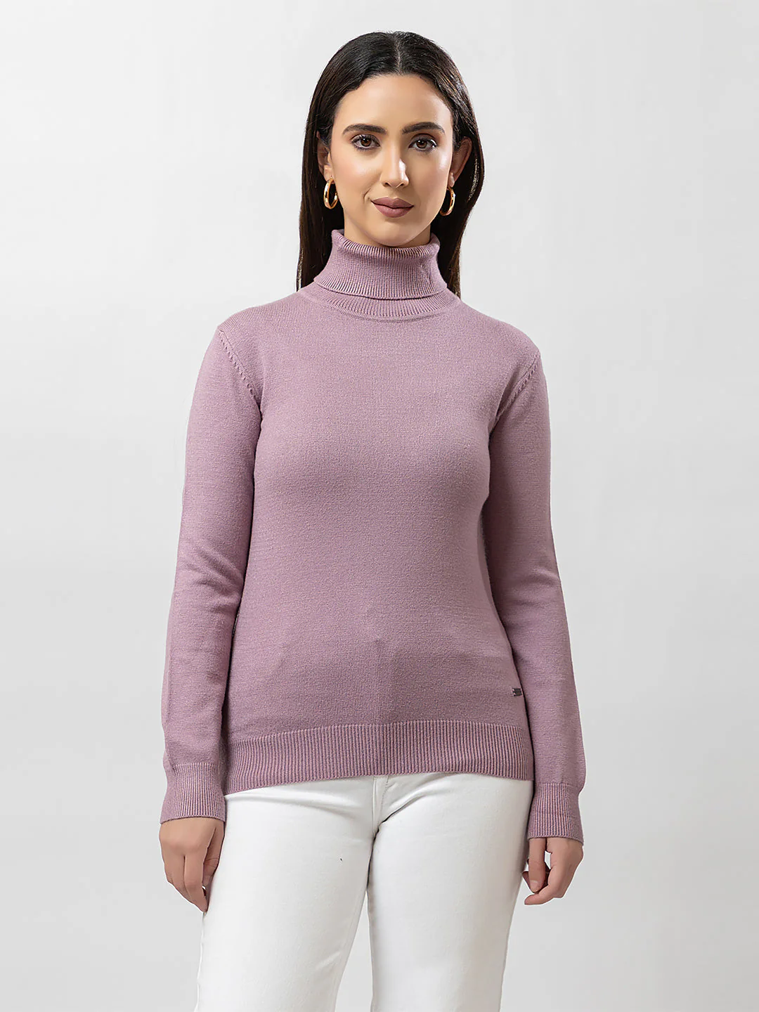 Women's High-Neck Plain Sweater