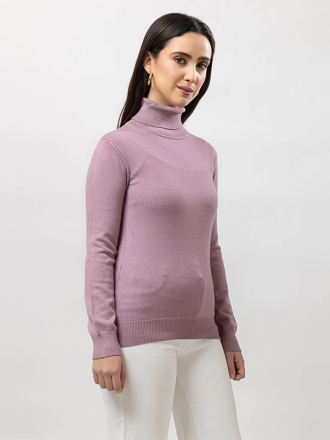 Women's High-Neck Plain Sweater - Image 2