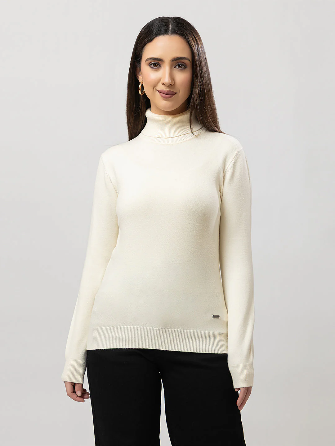 Women's High-Neck Plain Sweater