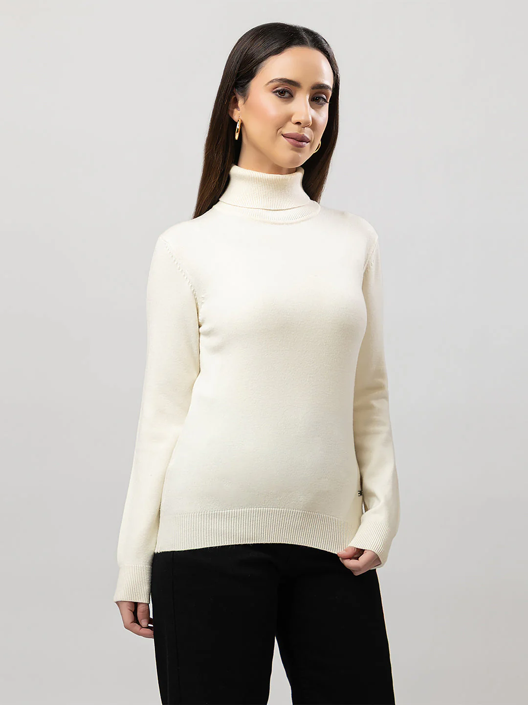 Women's High-Neck Plain Sweater - Image 2