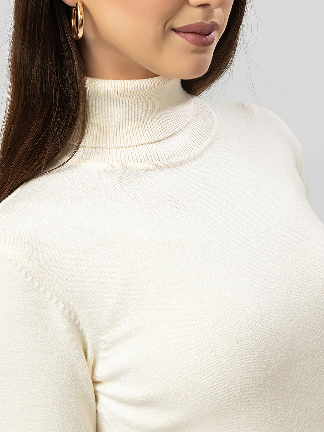 Women's High-Neck Plain Sweater - Image 4