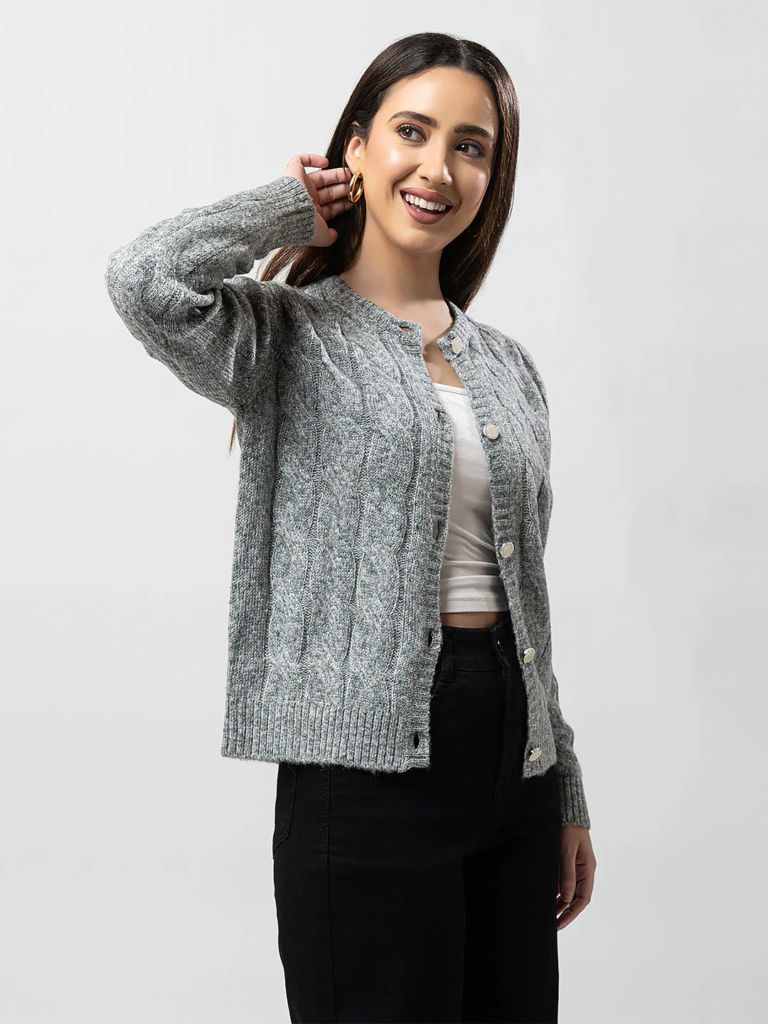 Women's Cable-Knit Solid Cardigan