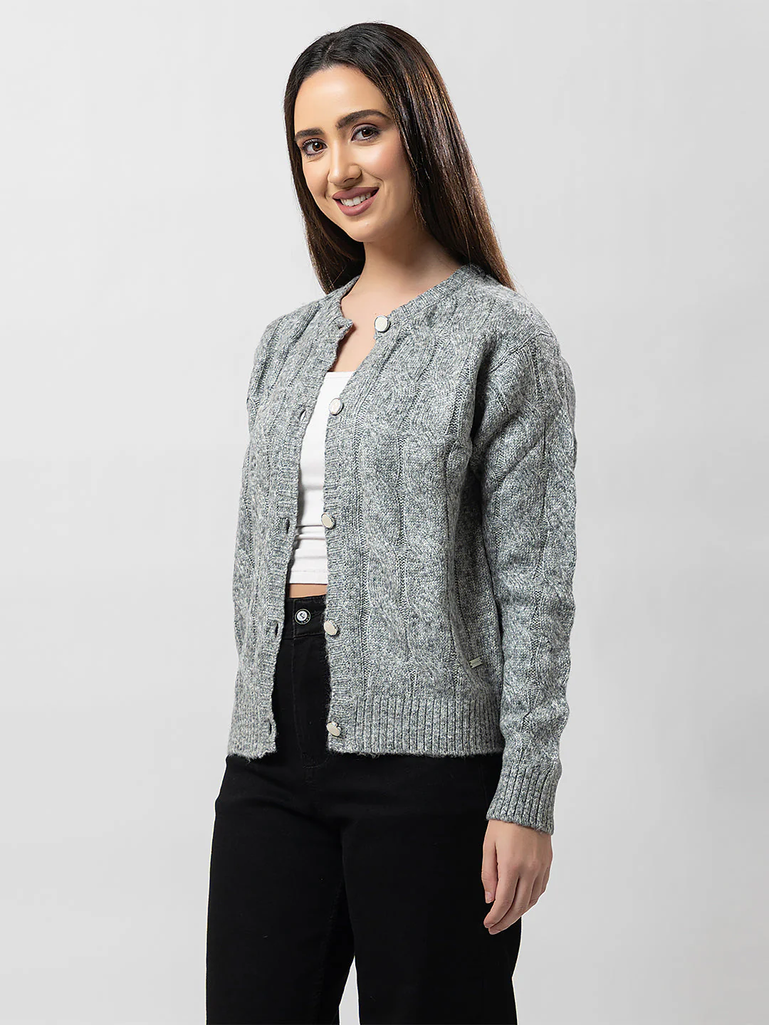 Women's Cable-Knit Solid Cardigan - Image 5