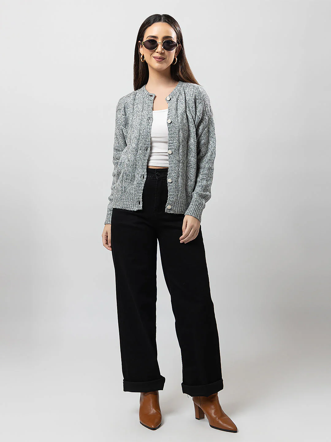 Women's Cable-Knit Solid Cardigan - Image 6