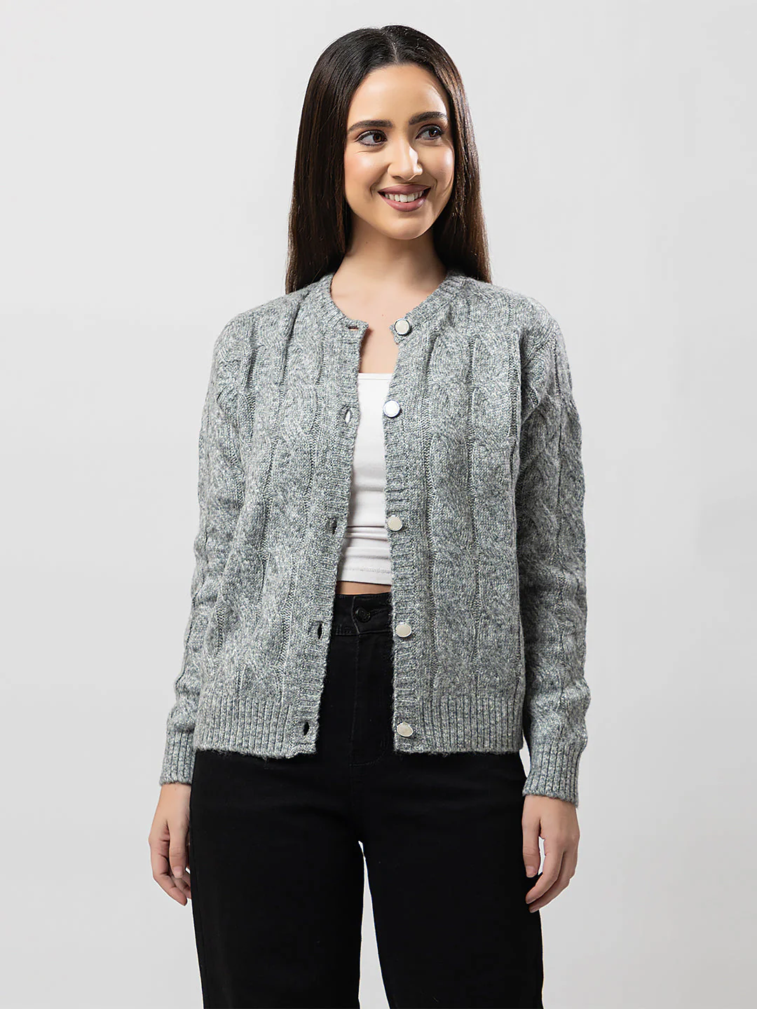 Women's Cable-Knit Solid Cardigan - Image 7