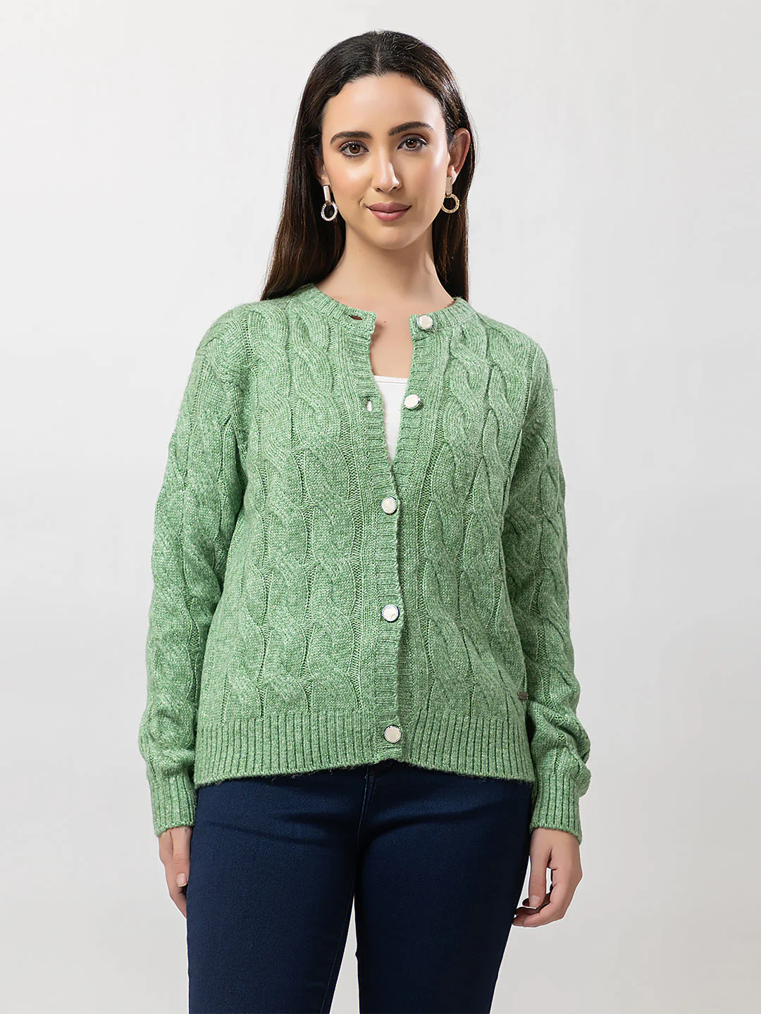 Women's Cable-Knit Solid Cardigan