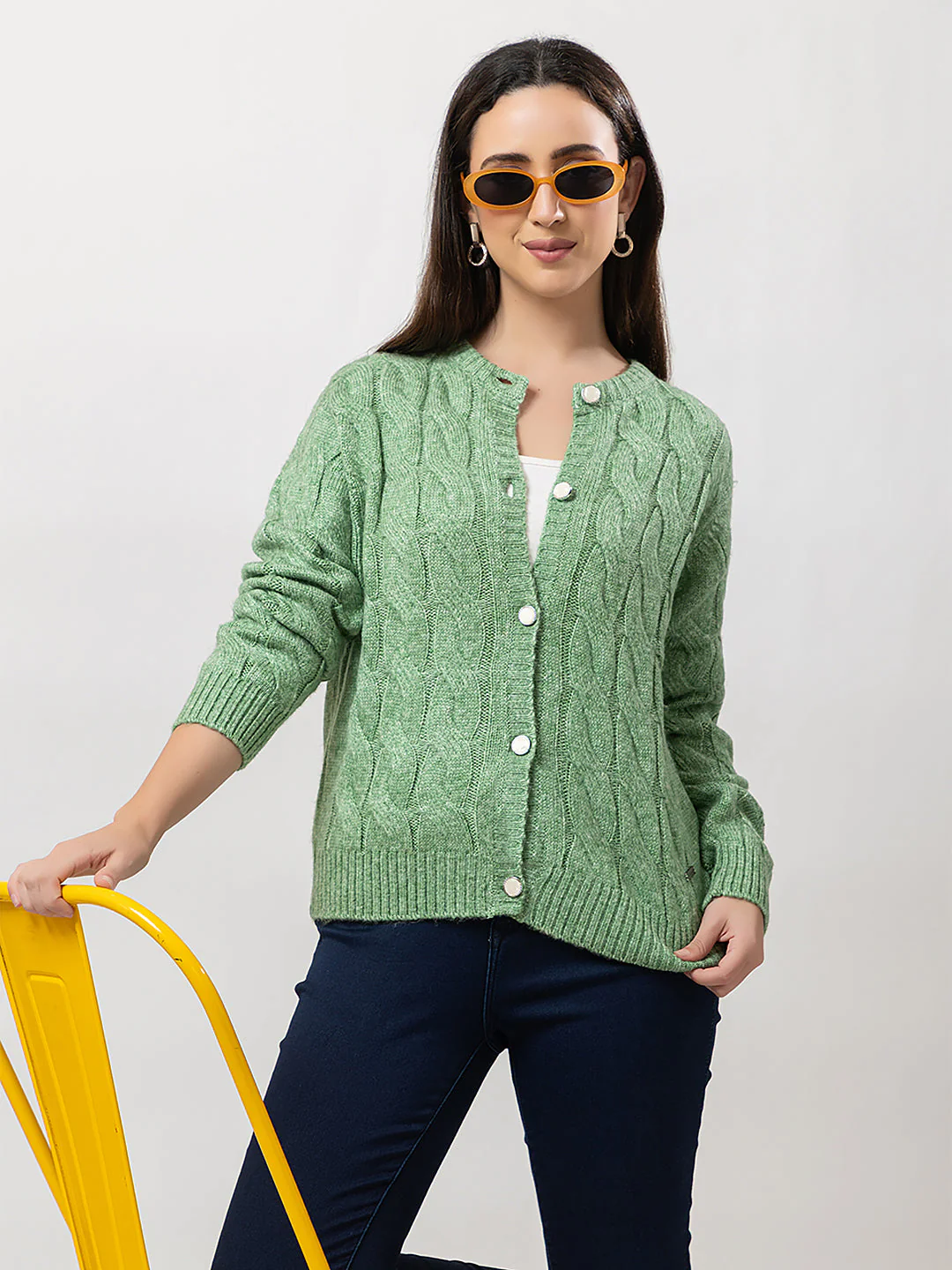 Women's Cable-Knit Solid Cardigan - Image 6