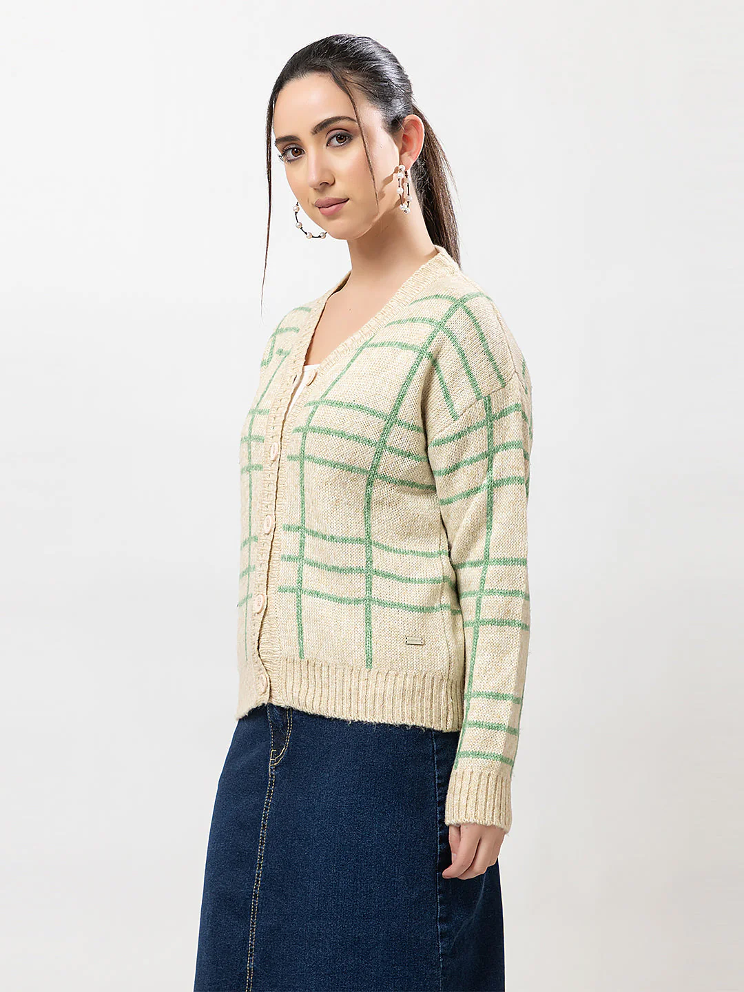 Women's Checked Cozy Cardigan - Image 3