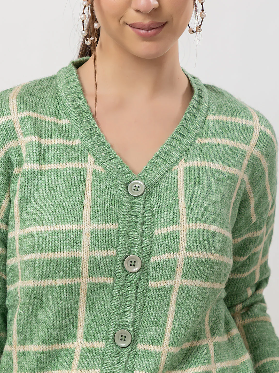 Women's Checked Cozy Cardigan - Image 3