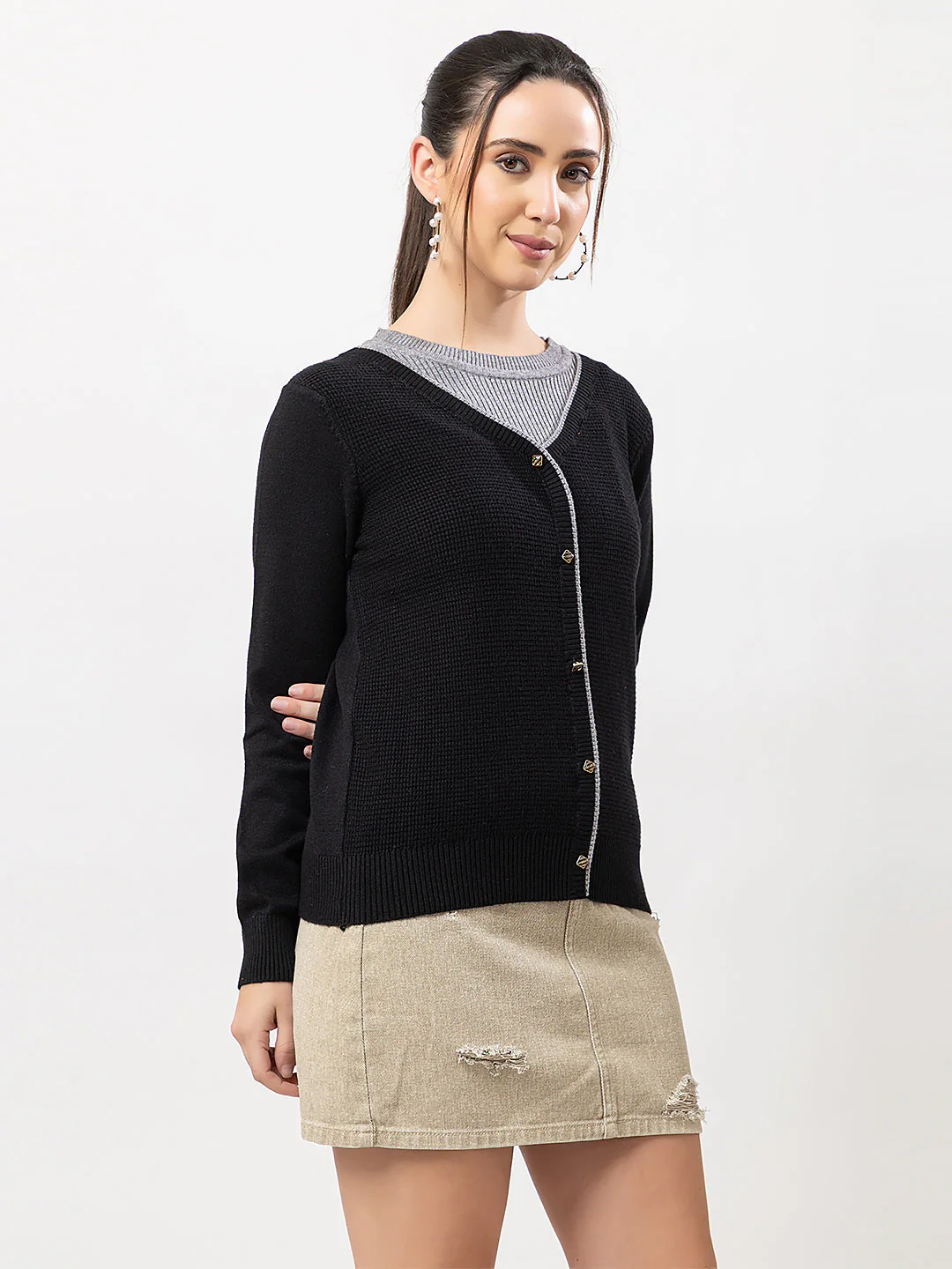 Women's Duo-Colour Stylish Cardigan - Image 4