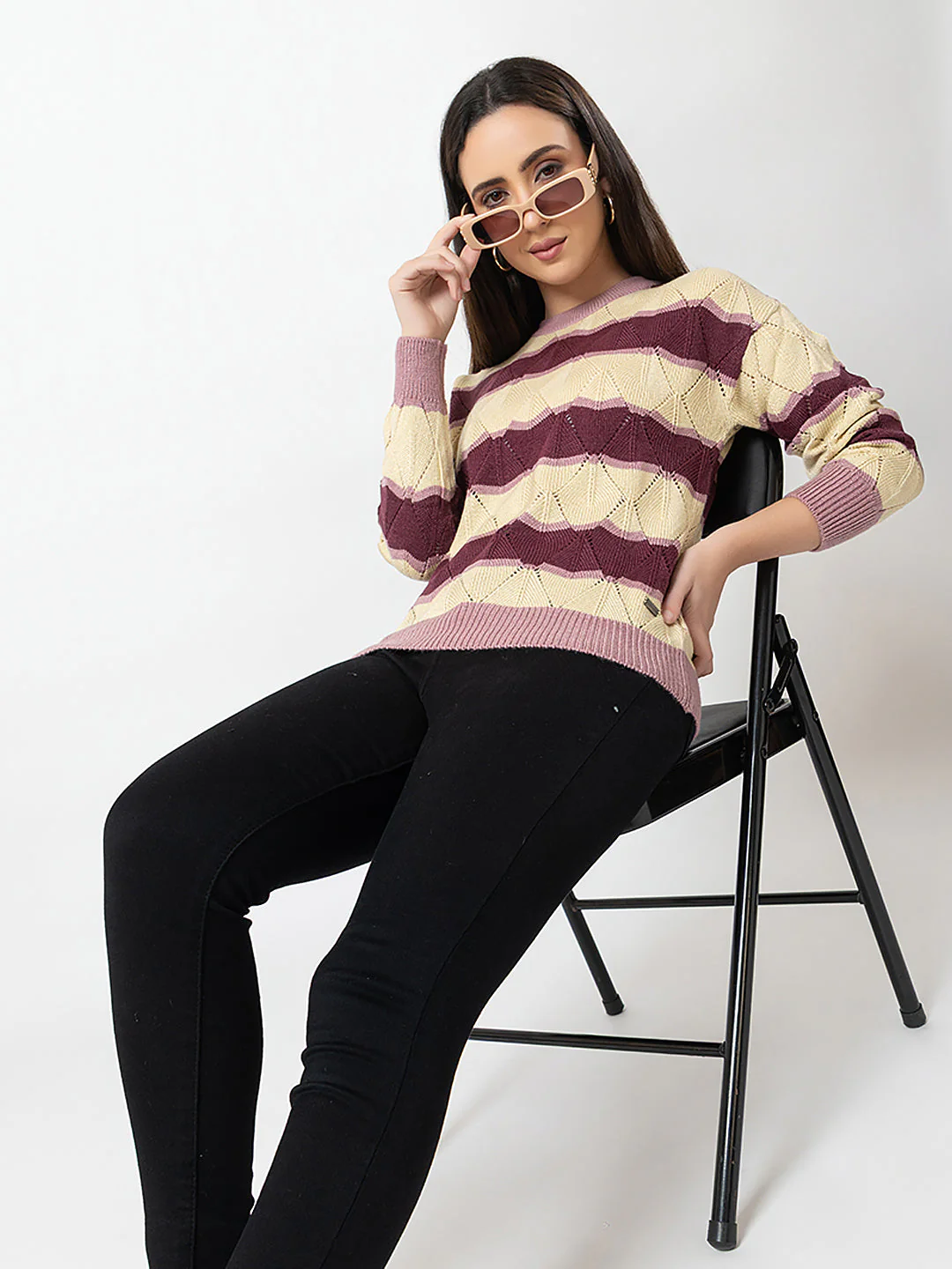 Women's Crew-Neck Striped Sweater - Image 7