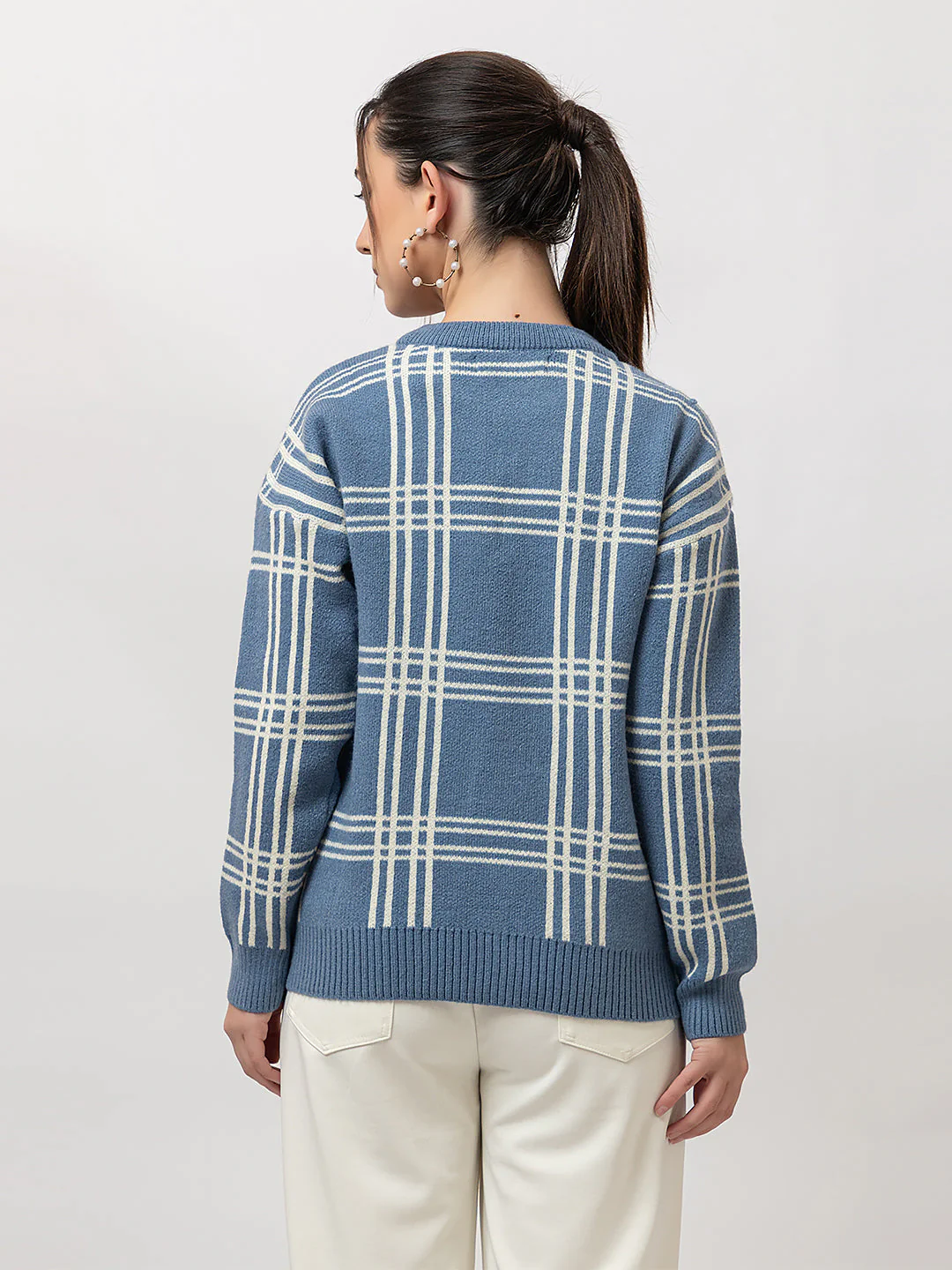Women's Crew-Neck Checked Sweater - Image 3