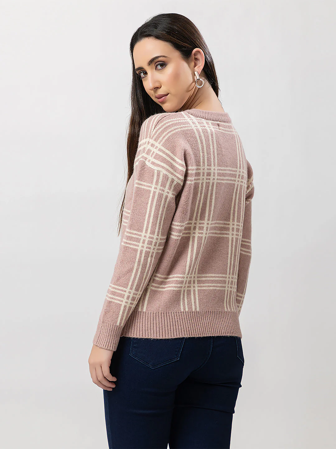 Women's Crew-Neck Checked Sweater - Image 3