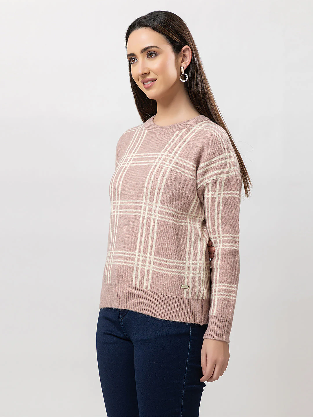 Women's Crew-Neck Checked Sweater - Image 4