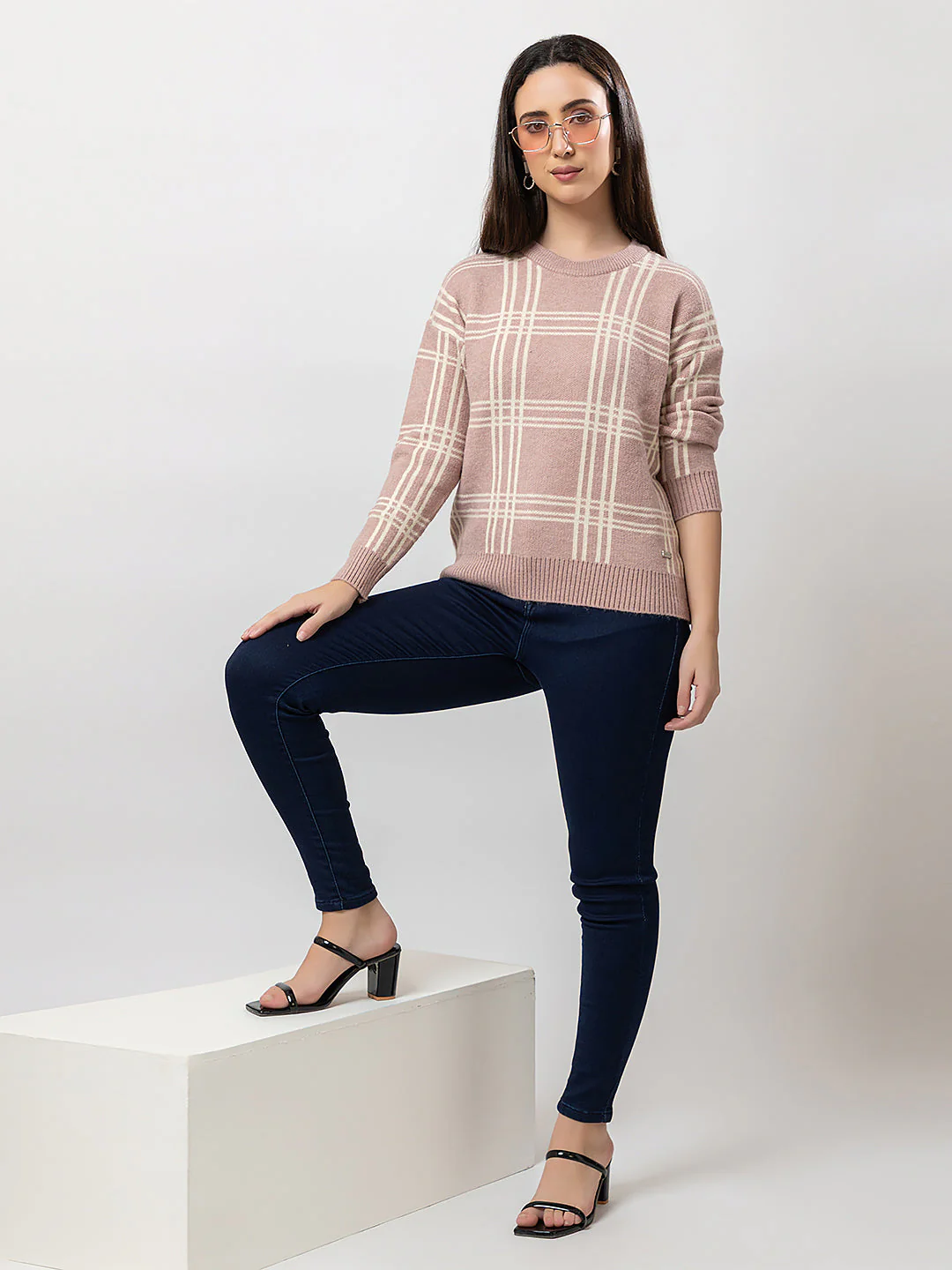 Women's Crew-Neck Checked Sweater - Image 7