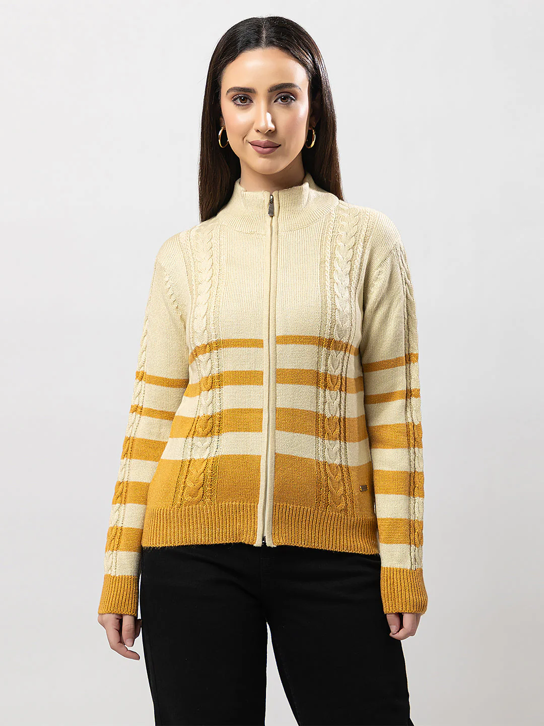 Women's Cable-Knit Zipper Cardigan