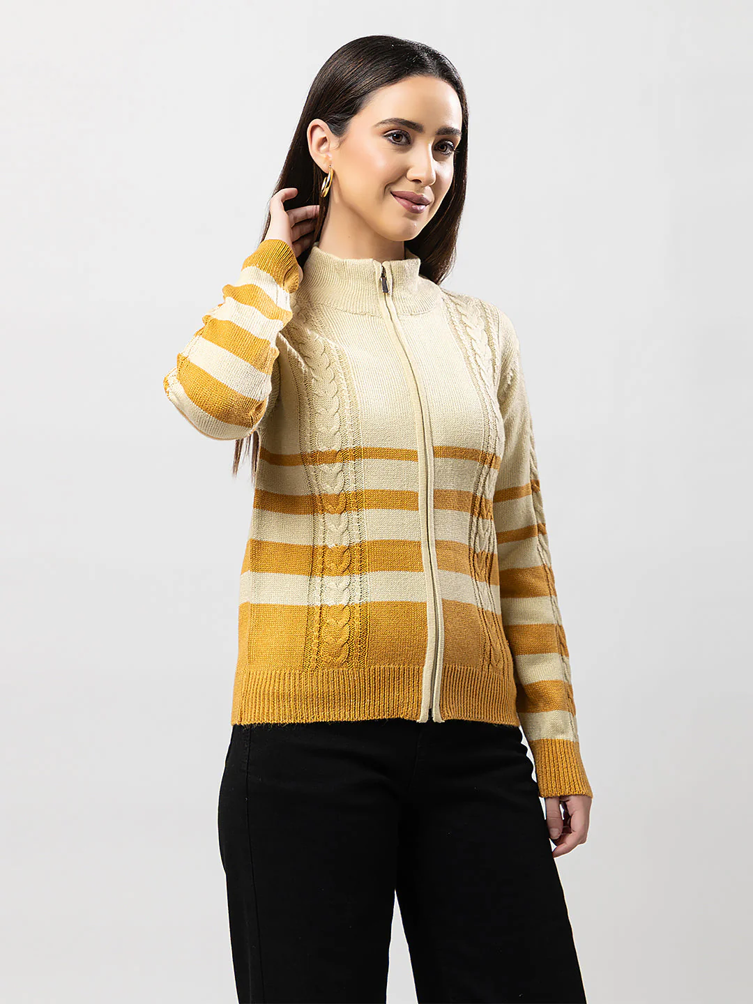 Women's Cable-Knit Zipper Cardigan - Image 2