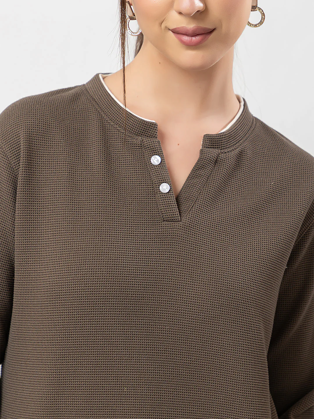 Women's Henley Neck Sweatshirt - Image 4