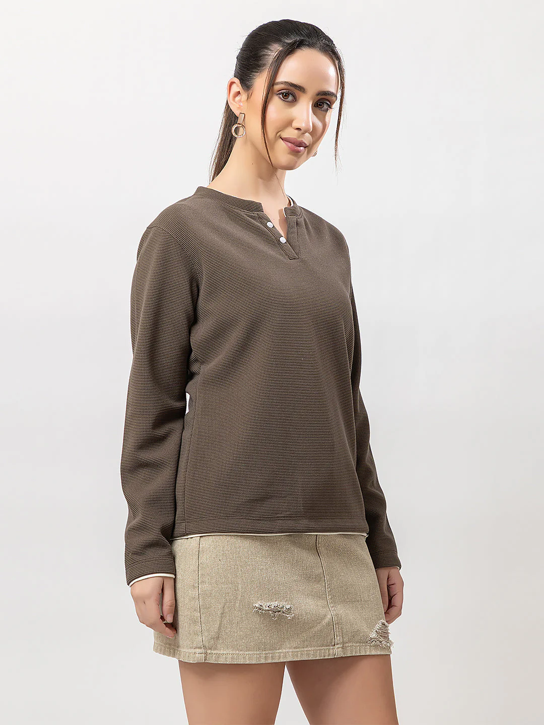 Women's Henley Neck Sweatshirt - Image 5