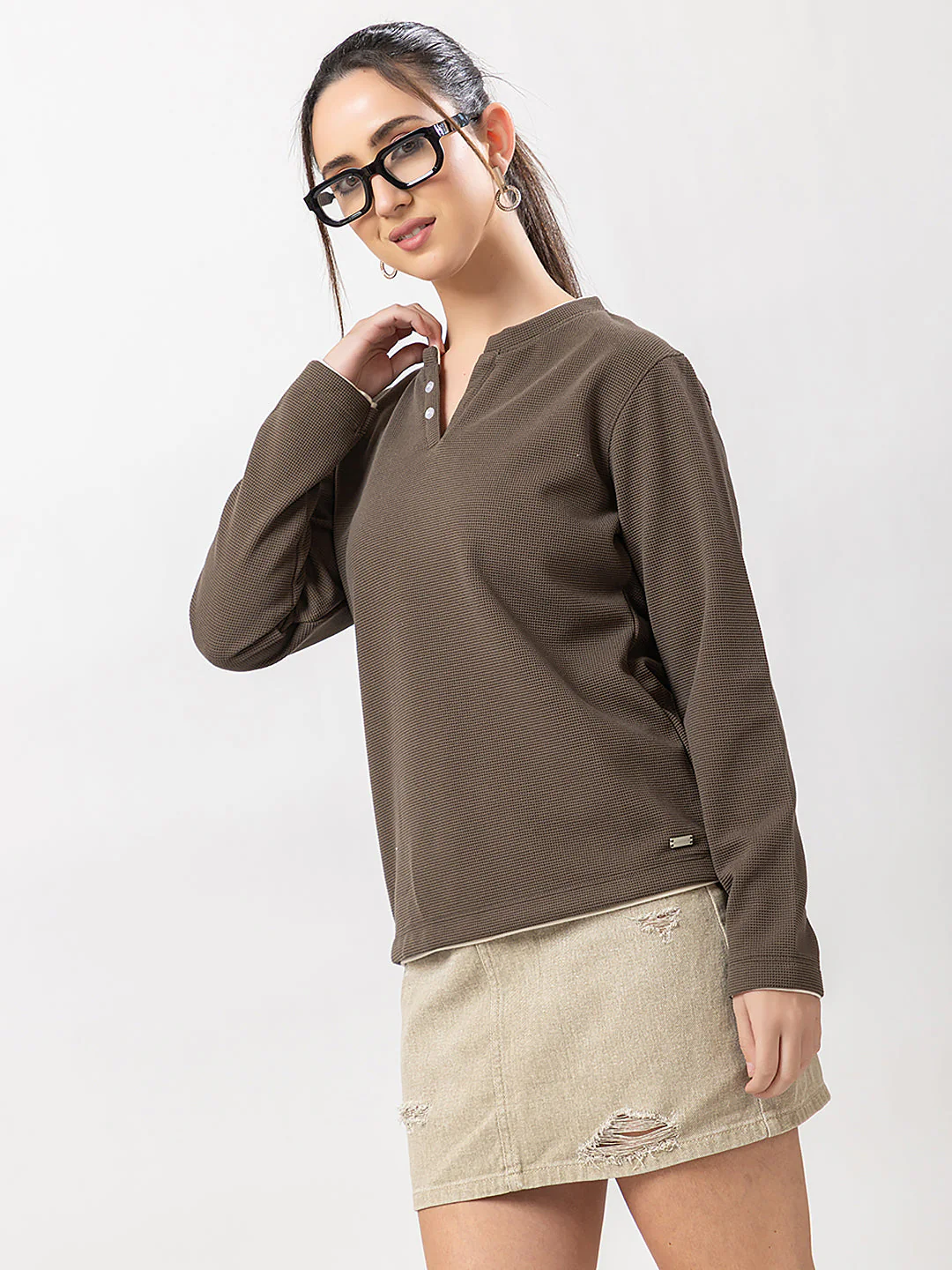 Women's Henley Neck Sweatshirt - Image 6