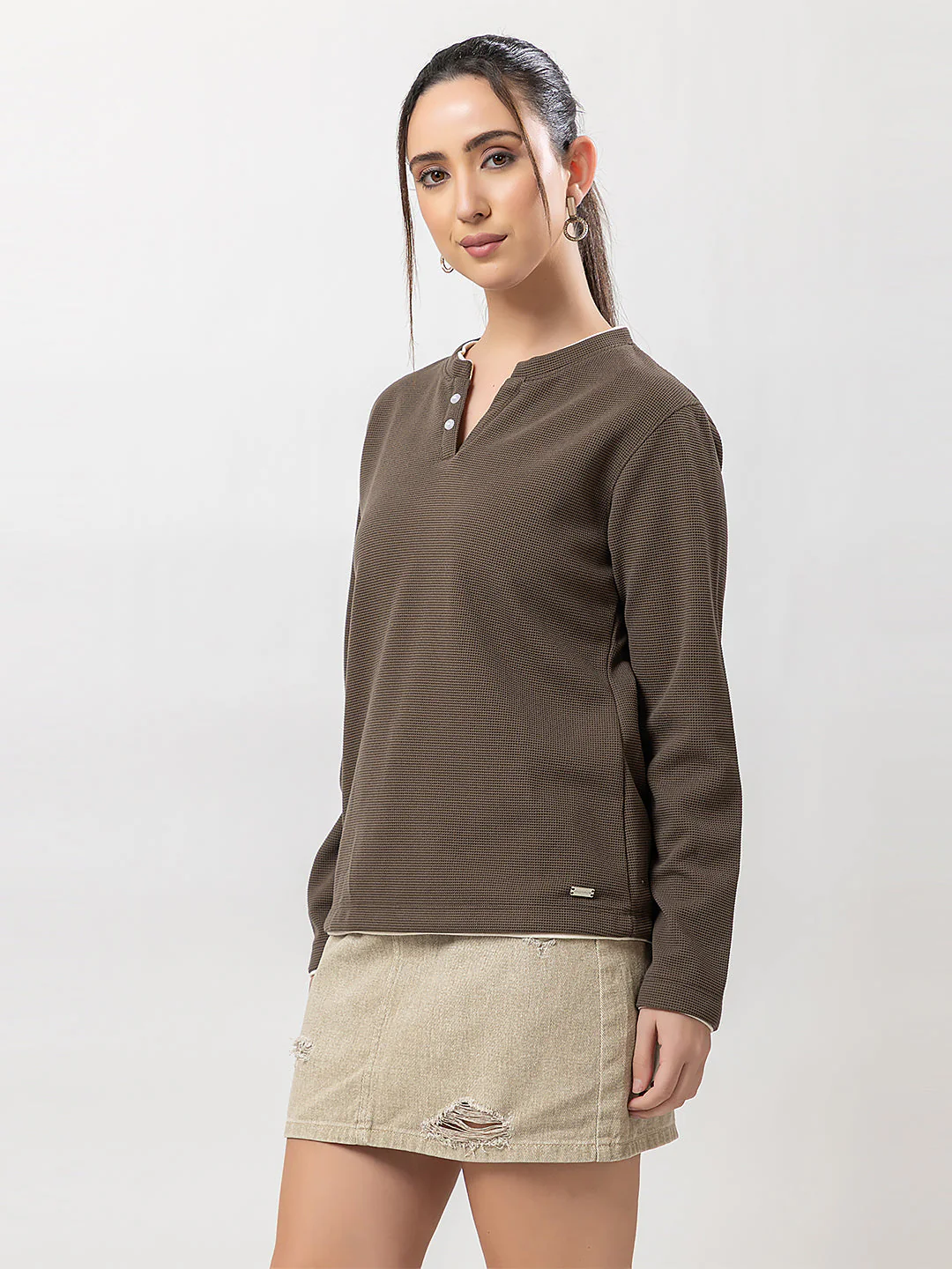 Women's Henley Neck Sweatshirt - Image 7
