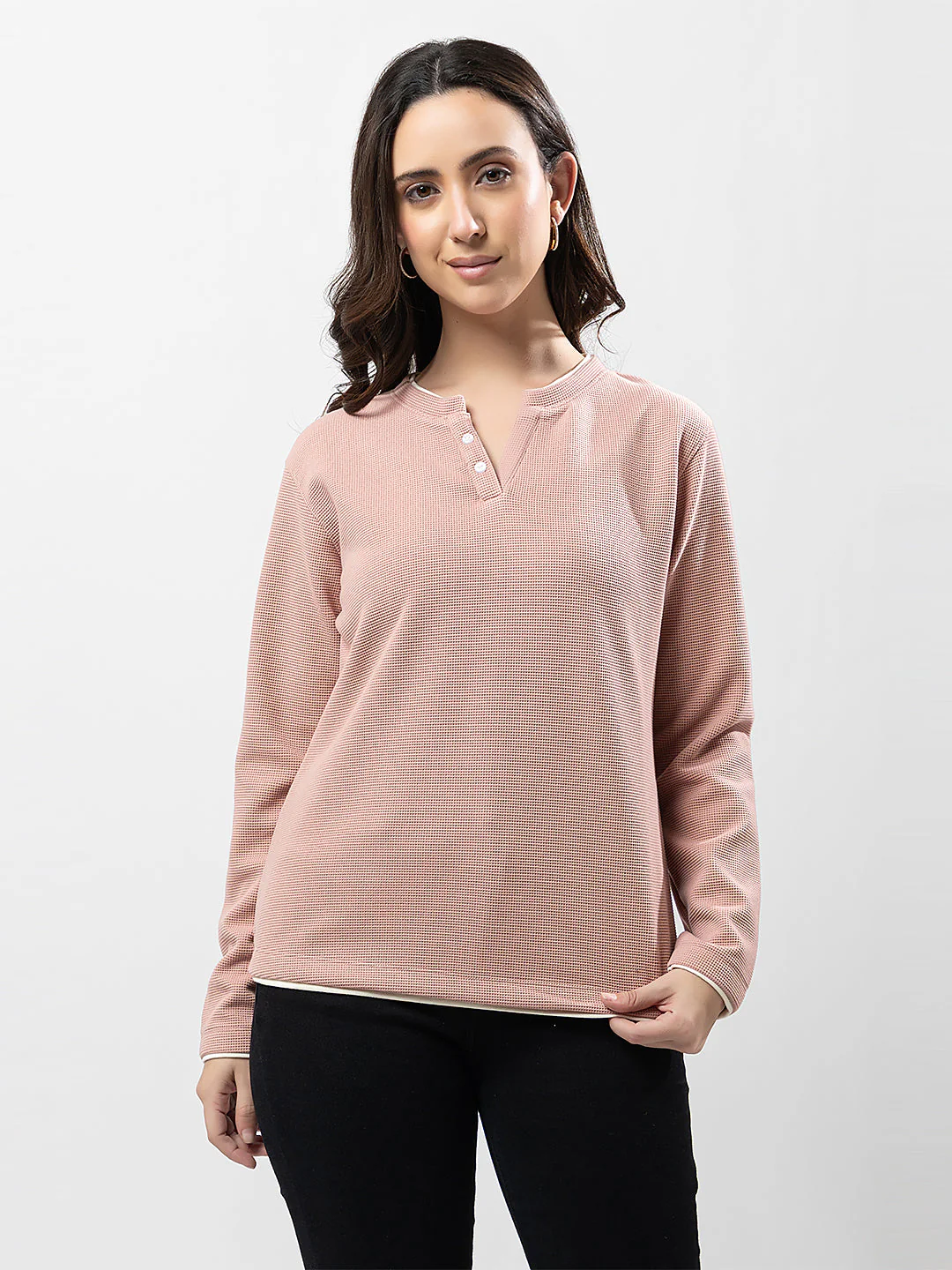Women's Henley Neck Sweatshirt
