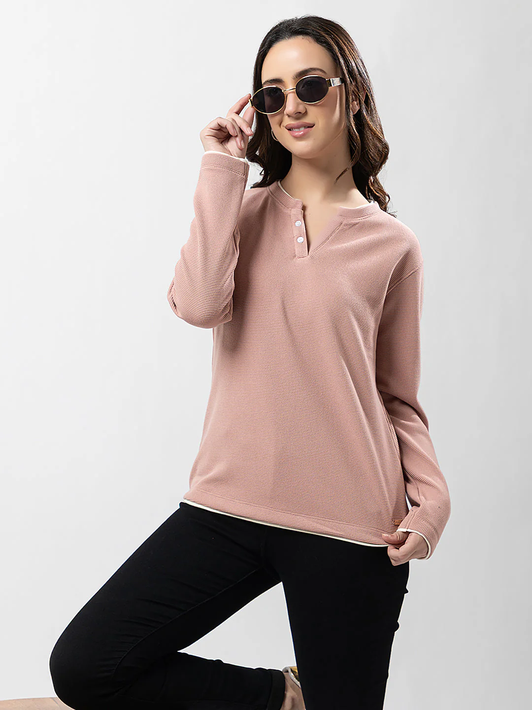 Women's Henley Neck Sweatshirt - Image 2