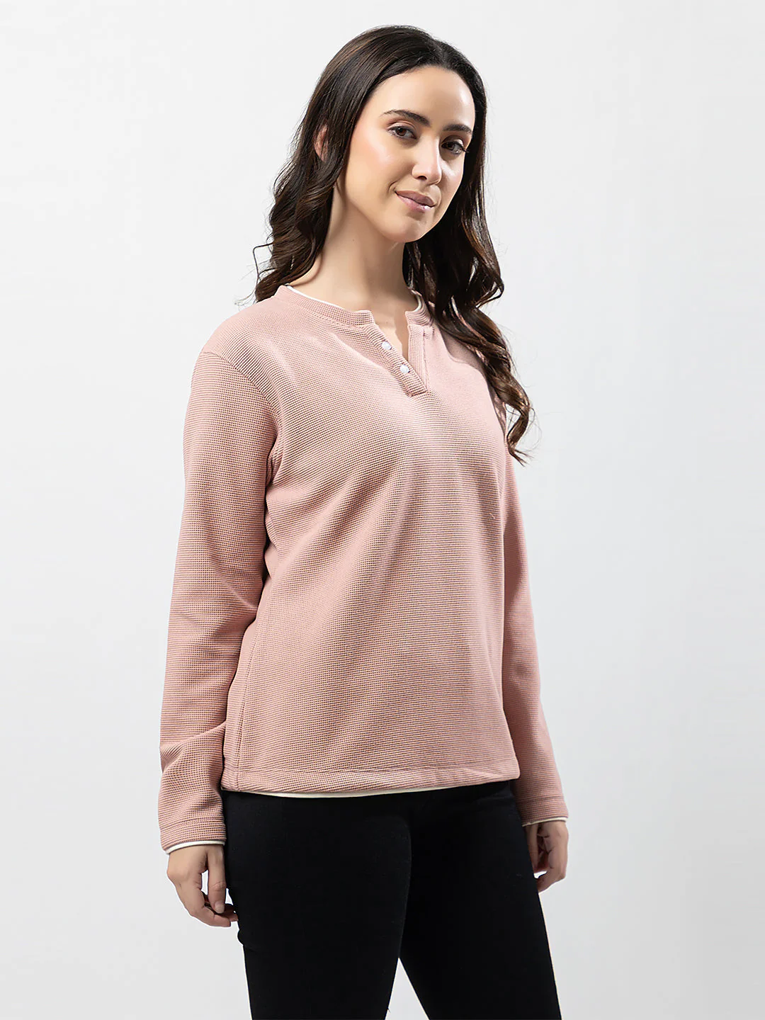 Women's Henley Neck Sweatshirt - Image 3