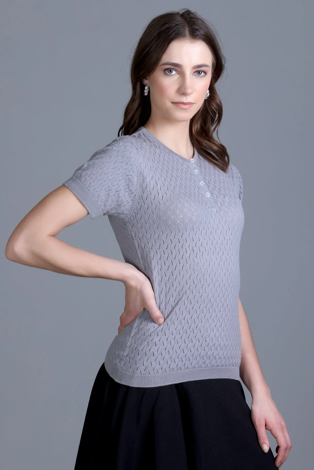 Women's Solid Henley Tee - Image 2