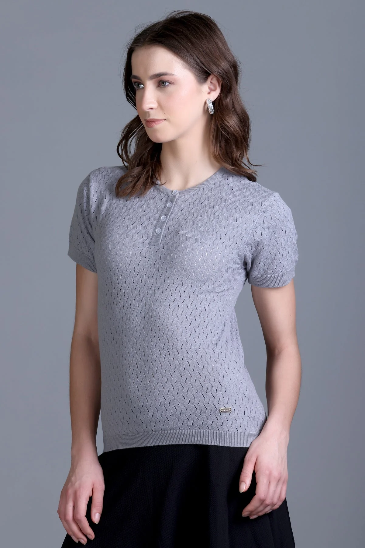 Women's Solid Henley Tee - Image 3